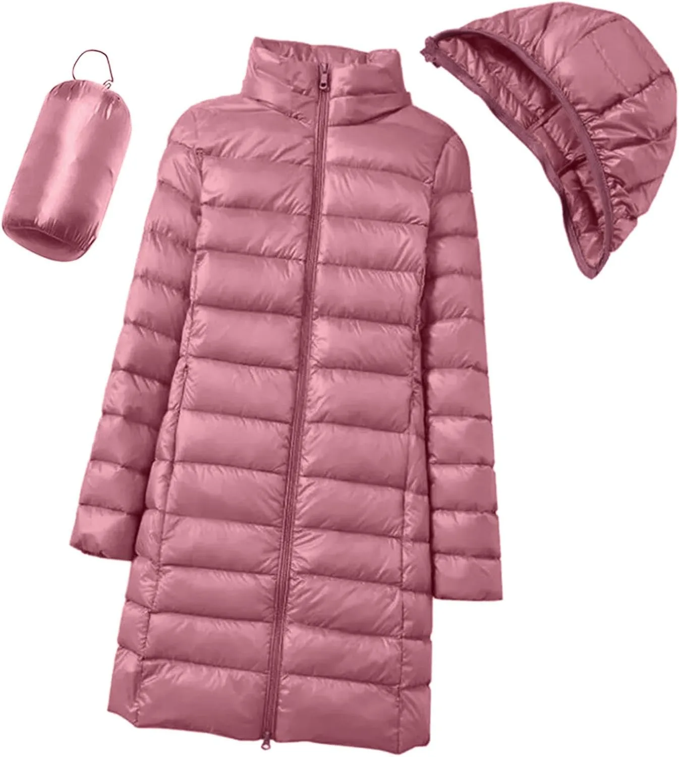 Women's Long Down Coats Packable Puffer Jacket Hooded Winter Ultra Light Quilted Winter Coats with Pockets Outerwear