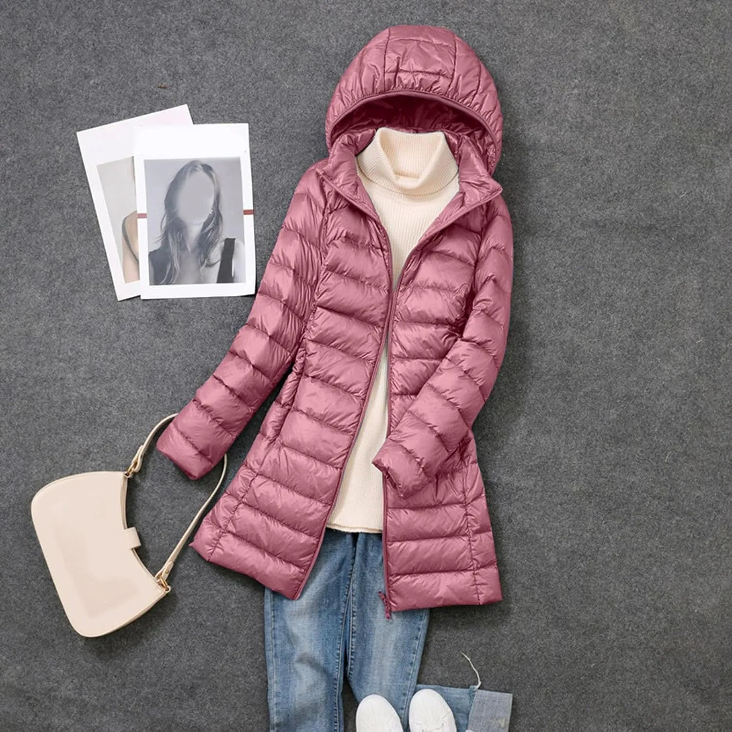Women's Long Down Coats Packable Puffer Jacket Hooded Winter Ultra Light Quilted Winter Coats with Pockets Outerwear