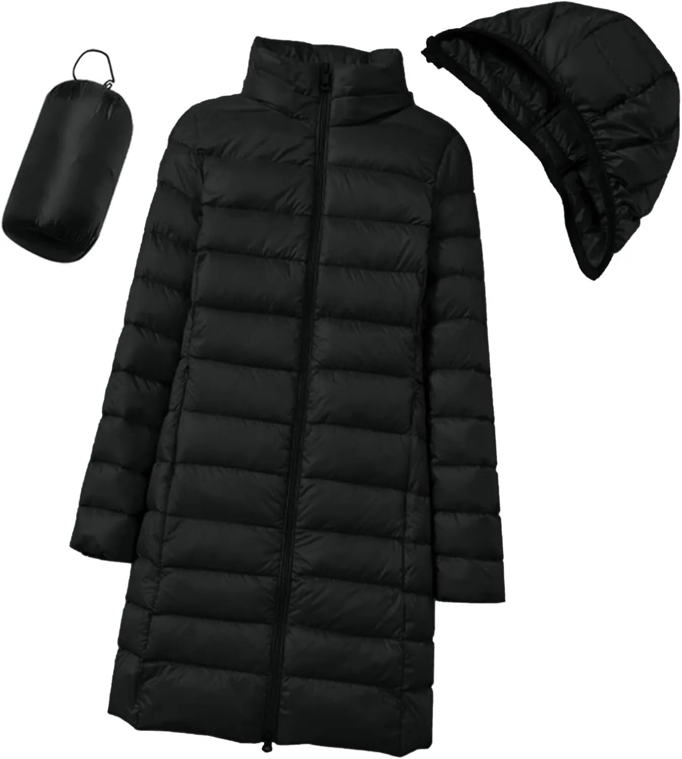 Women's Long Down Coats Packable Puffer Jacket Hooded Winter Ultra Light Quilted Winter Coats with Pockets Outerwear