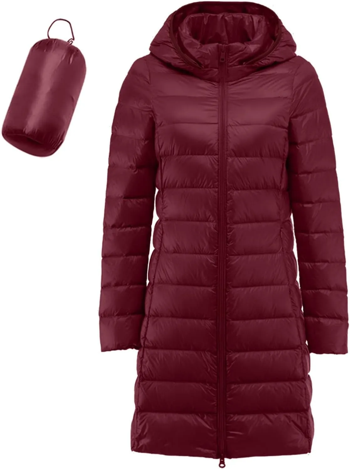 Women's Long Down Coats Packable Puffer Jacket Hooded Winter Ultra Light Quilted Winter Coats with Pockets Outerwear