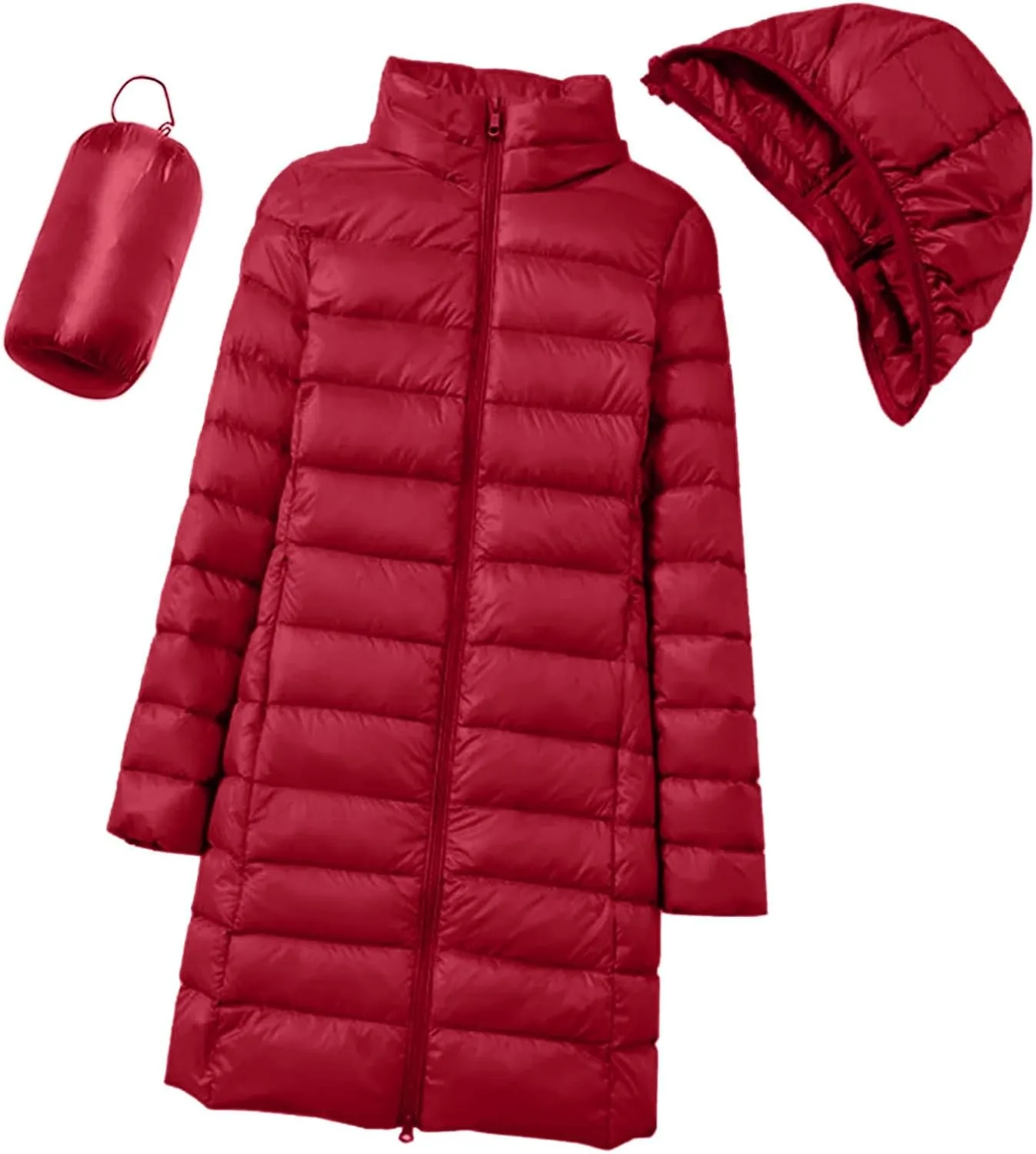 Women's Long Down Coats Packable Puffer Jacket Hooded Winter Ultra Light Quilted Winter Coats with Pockets Outerwear
