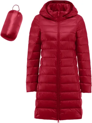 Women's Long Down Coats Packable Puffer Jacket Hooded Winter Ultra Light Quilted Winter Coats with Pockets Outerwear