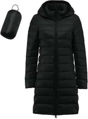 Women's Long Down Coats Packable Puffer Jacket Hooded Winter Ultra Light Quilted Winter Coats with Pockets Outerwear
