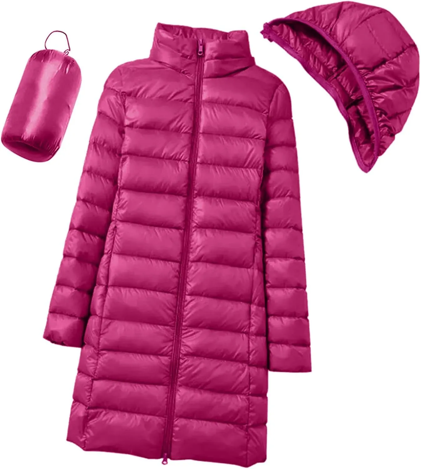 Women's Long Down Coats Packable Puffer Jacket Hooded Winter Ultra Light Quilted Winter Coats with Pockets Outerwear