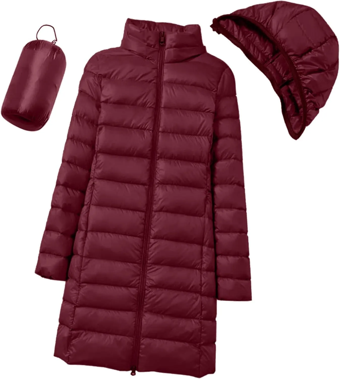 Women's Long Down Coats Packable Puffer Jacket Hooded Winter Ultra Light Quilted Winter Coats with Pockets Outerwear