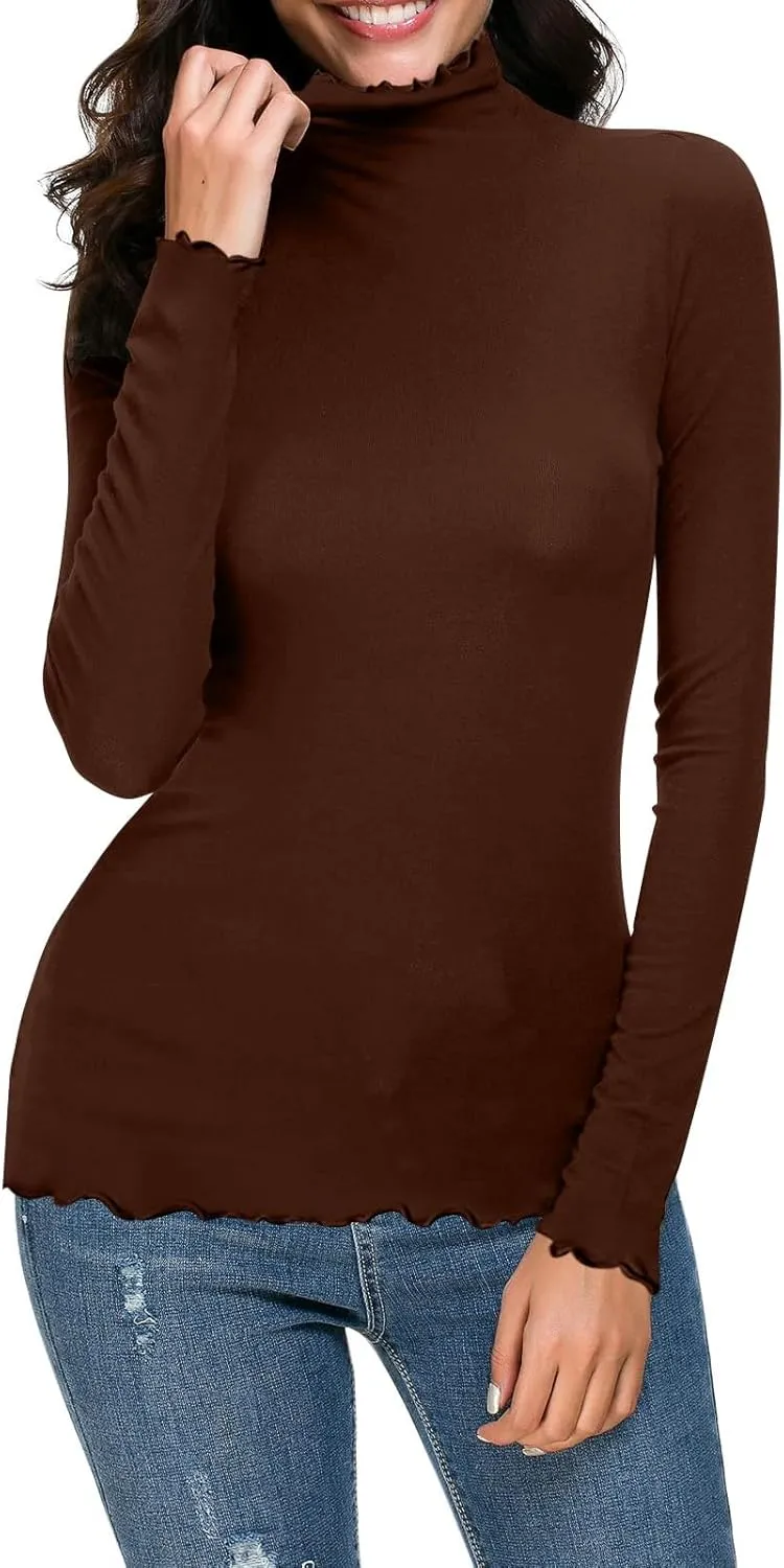 Womens Long Sleeve Crew Neck Basic Top Fall Trendy Curling Design Base Blouse Half Turtleneck Casual Y2K Basic Tshirt