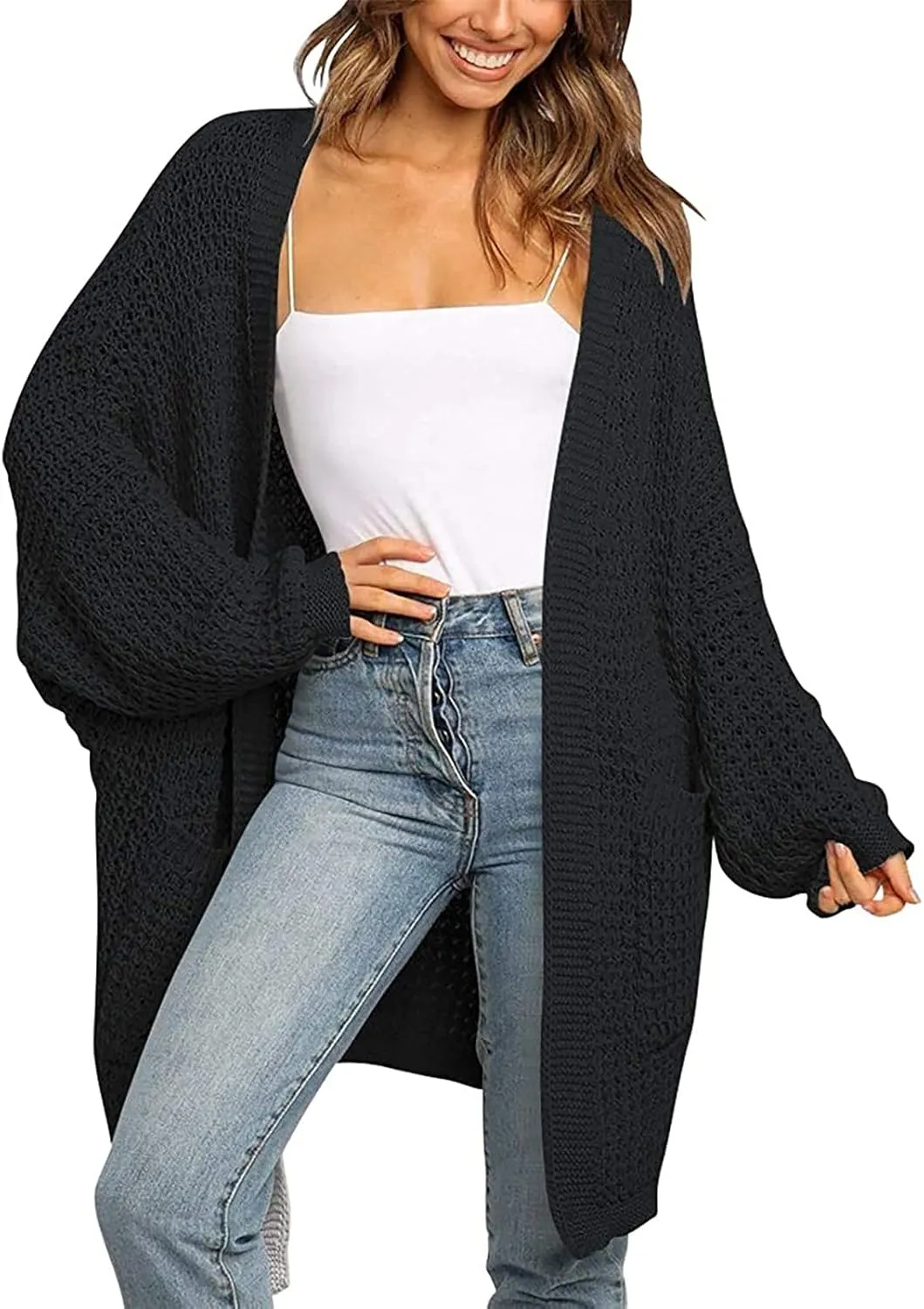 Women's Open Front Cozy Sweater Long Sleeve Chunky Knit Cardigan Coat Fashion Sweaters Outerwear with Pockets 2023