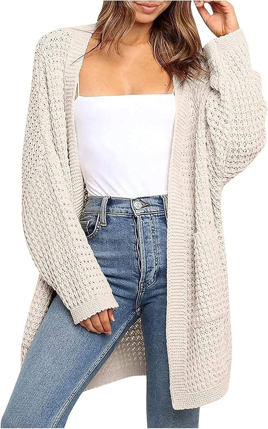 Women's Open Front Cozy Sweater Long Sleeve Chunky Knit Cardigan Coat Fashion Sweaters Outerwear with Pockets 2023