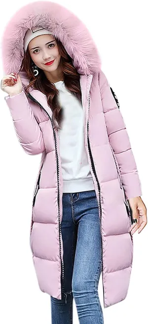 Womens Puffer Jacket Packable Down Coat Button Padded Quilted Outwear With Faux Fur Hood Thicken Fleece Lined Jackets