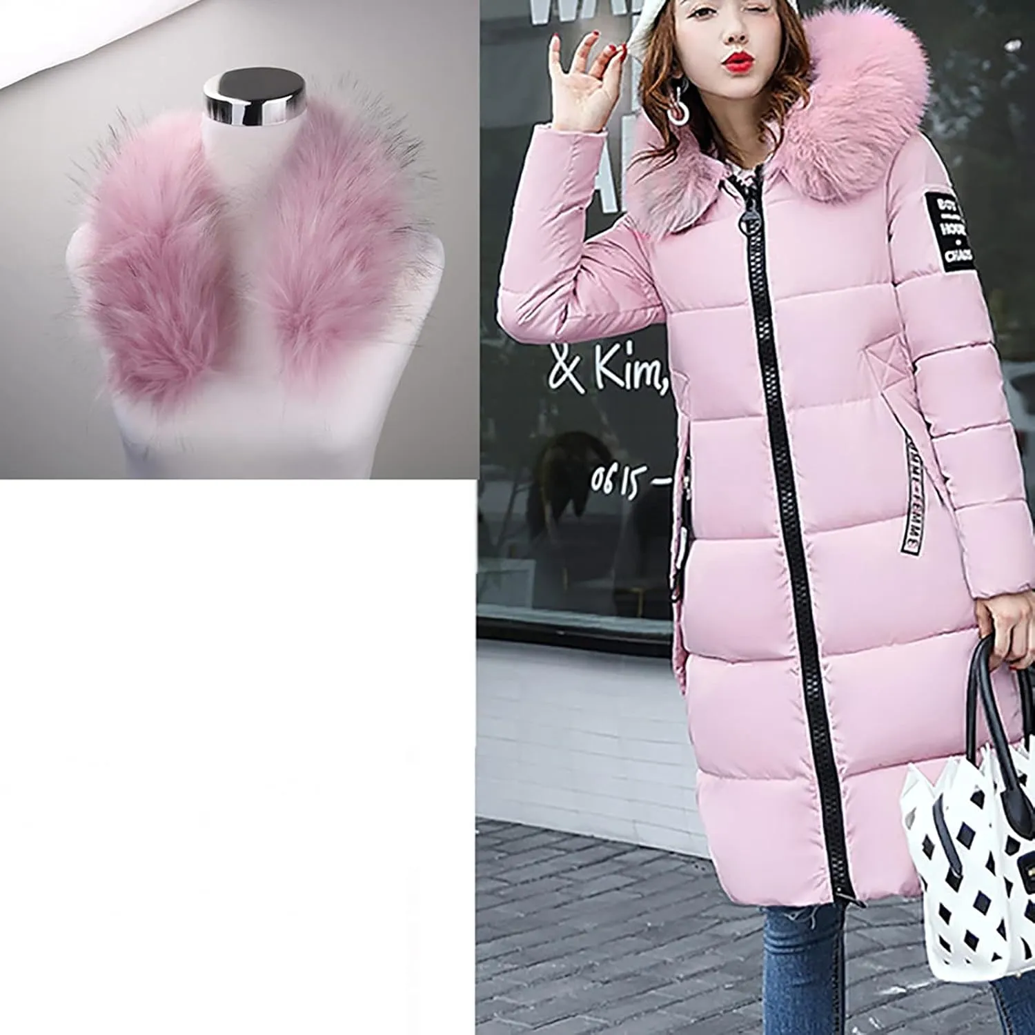 Womens Puffer Jacket Packable Down Coat Button Padded Quilted Outwear With Faux Fur Hood Thicken Fleece Lined Jackets