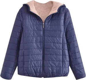 Women's Quilted Winter Coats Winter Short Hooded Warm Padded Puffer Jacket Fleece Lined Down Jackets with Pockets