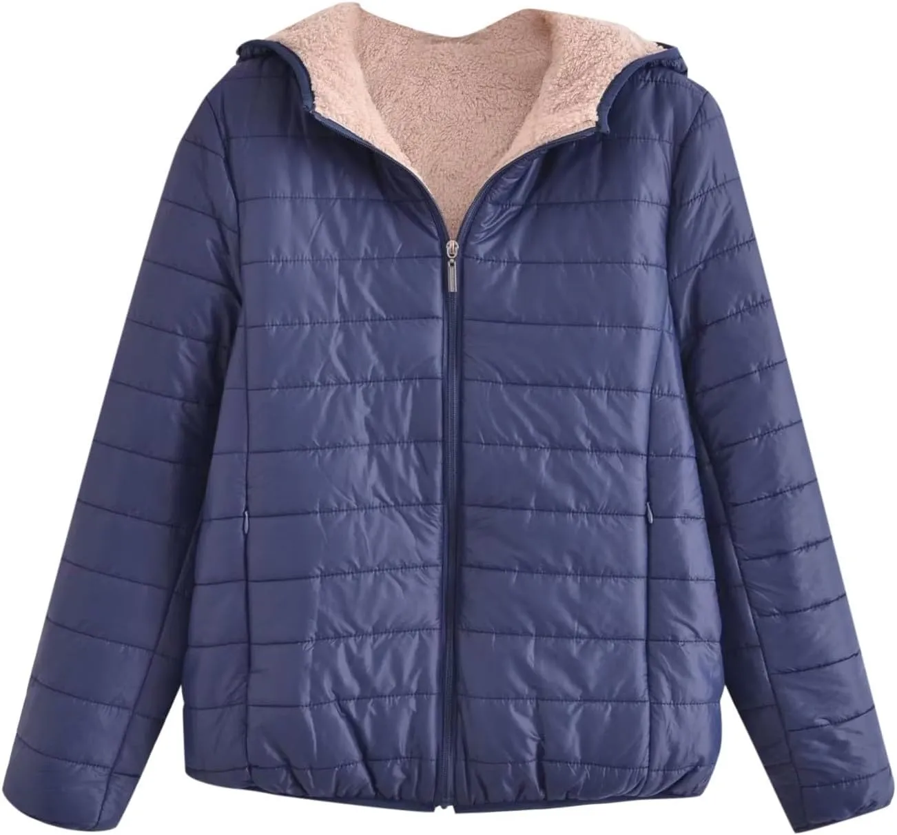 Women's Quilted Winter Coats Winter Short Hooded Warm Padded Puffer Jacket Fleece Lined Down Jackets with Pockets