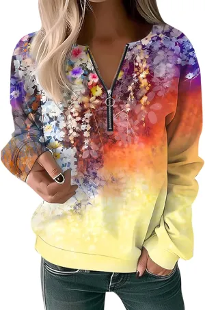 Women's Sweatshirt Pullover 2023 Casual Fall Basic Quarter Zipper Long Sleeve Top Hoodie Loose Fit Shirt