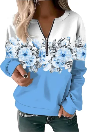 Women's Sweatshirt Pullover 2023 Casual Fall Basic Quarter Zipper Long Sleeve Top Hoodie Loose Fit Shirt