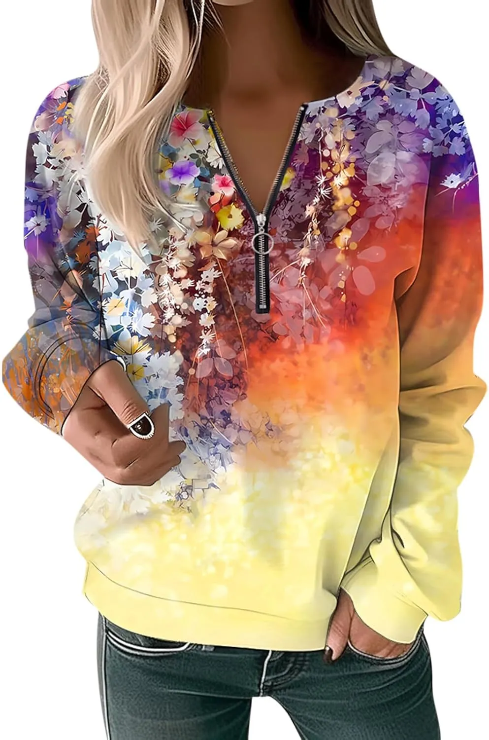 Women's Sweatshirt Pullover 2023 Casual Fall Basic Quarter Zipper Long Sleeve Top Hoodie Loose Fit Shirt