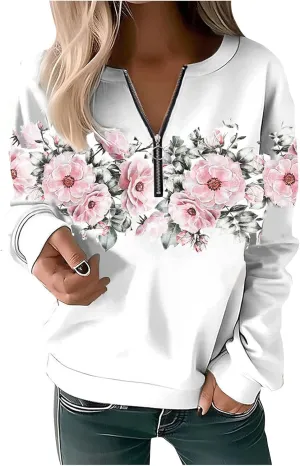 Women's Sweatshirt Pullover 2023 Casual Fall Basic Quarter Zipper Long Sleeve Top Hoodie Loose Fit Shirt