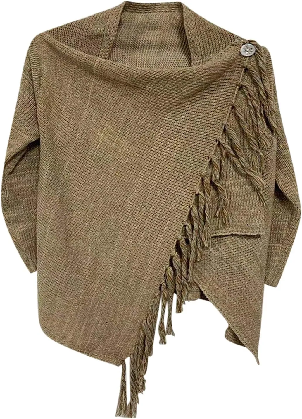 Womens Tassel Hem Sweaters Trendy Wrap Casual Long Sleeve Knitwear Jumpers Cardigan Pullover Poncho Sweater Coat