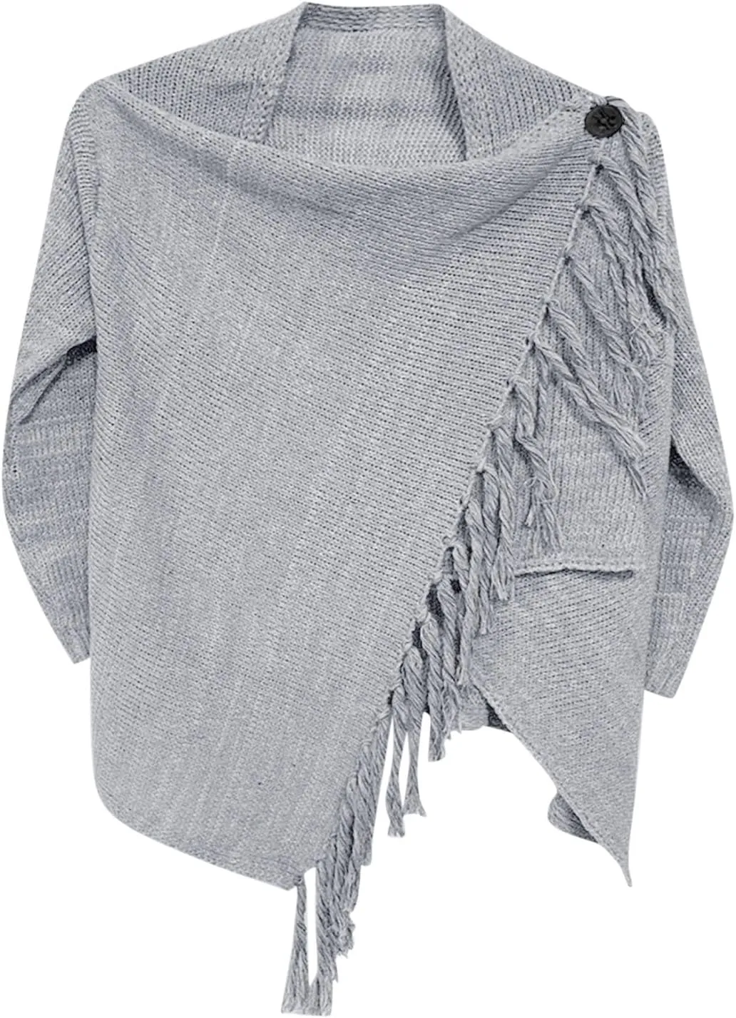 Womens Tassel Hem Sweaters Trendy Wrap Casual Long Sleeve Knitwear Jumpers Cardigan Pullover Poncho Sweater Coat