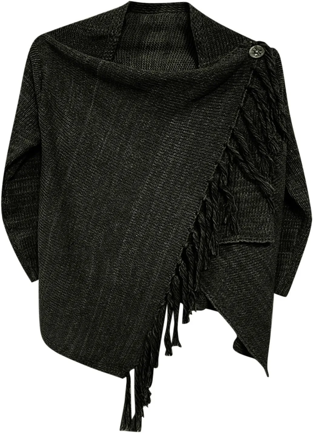 Womens Tassel Hem Sweaters Trendy Wrap Casual Long Sleeve Knitwear Jumpers Cardigan Pullover Poncho Sweater Coat
