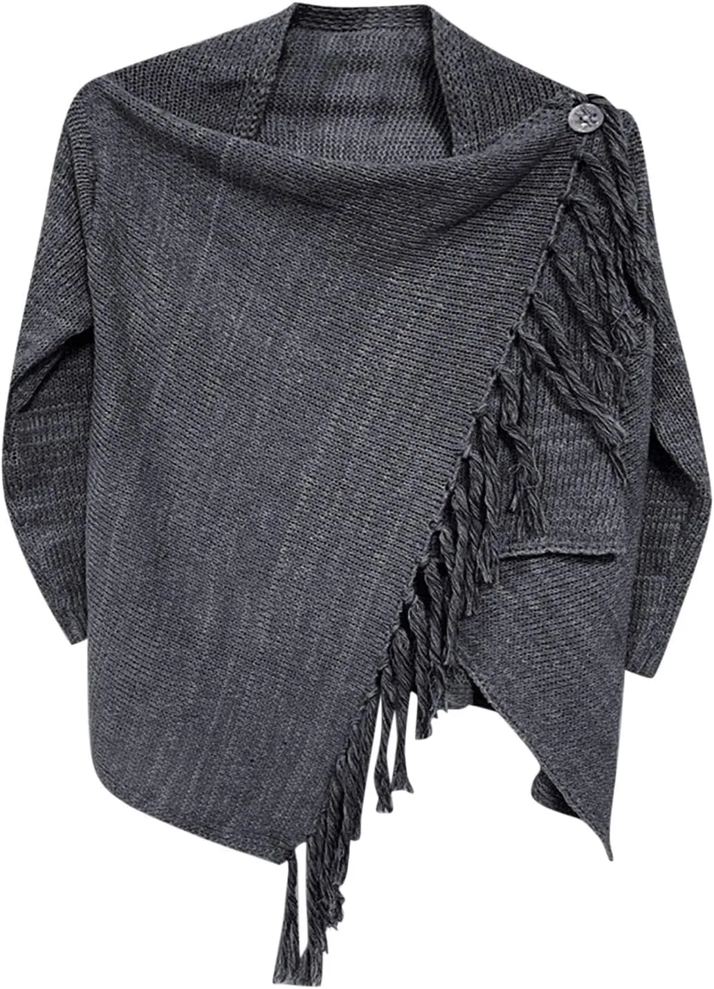 Womens Tassel Hem Sweaters Trendy Wrap Casual Long Sleeve Knitwear Jumpers Cardigan Pullover Poncho Sweater Coat
