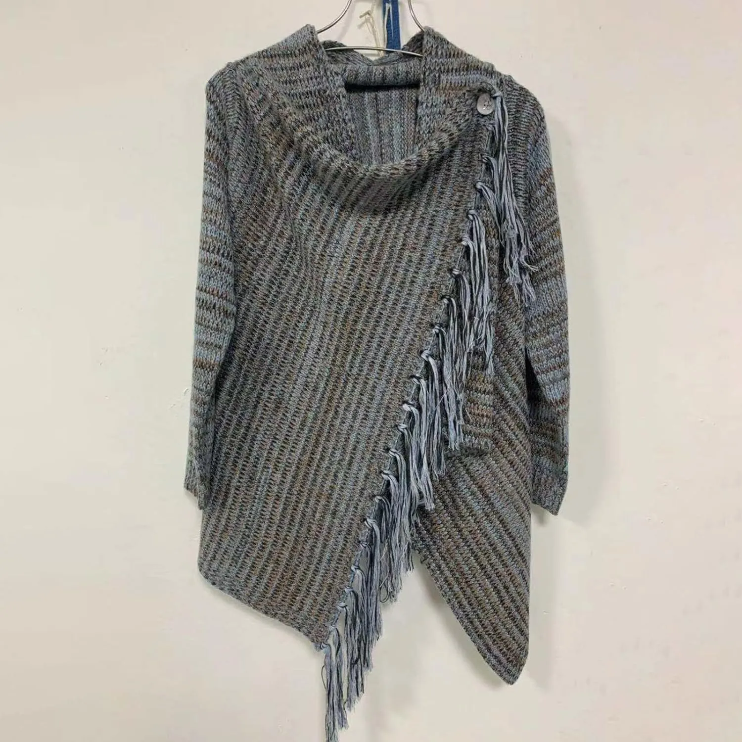 Womens Tassel Hem Sweaters Trendy Wrap Casual Long Sleeve Knitwear Jumpers Cardigan Pullover Poncho Sweater Coat