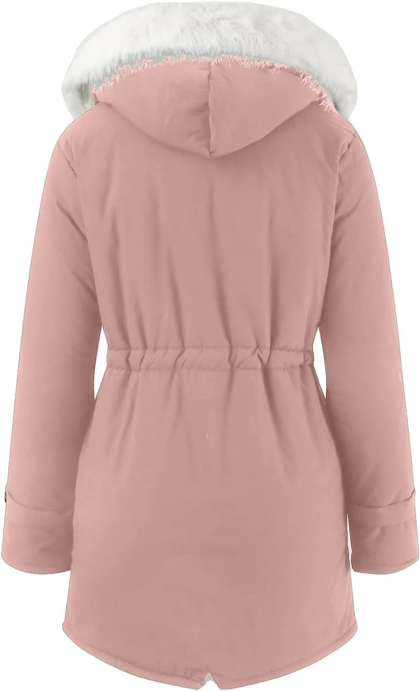 Women's Warm Winter Puffer Coats Fleece Lined Thicken Down Jackets Faux Fur Hooded Snow Parkas Overcoats with Pockets