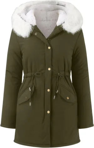 Women's Warm Winter Puffer Coats Fleece Lined Thicken Down Jackets Faux Fur Hooded Snow Parkas Overcoats with Pockets