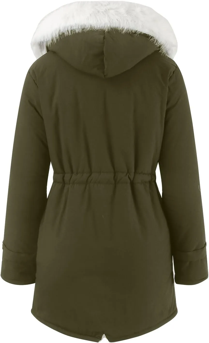 Women's Warm Winter Puffer Coats Fleece Lined Thicken Down Jackets Faux Fur Hooded Snow Parkas Overcoats with Pockets
