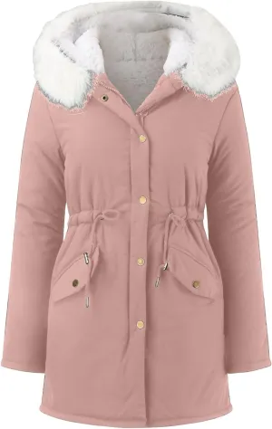 Women's Warm Winter Puffer Coats Fleece Lined Thicken Down Jackets Faux Fur Hooded Snow Parkas Overcoats with Pockets