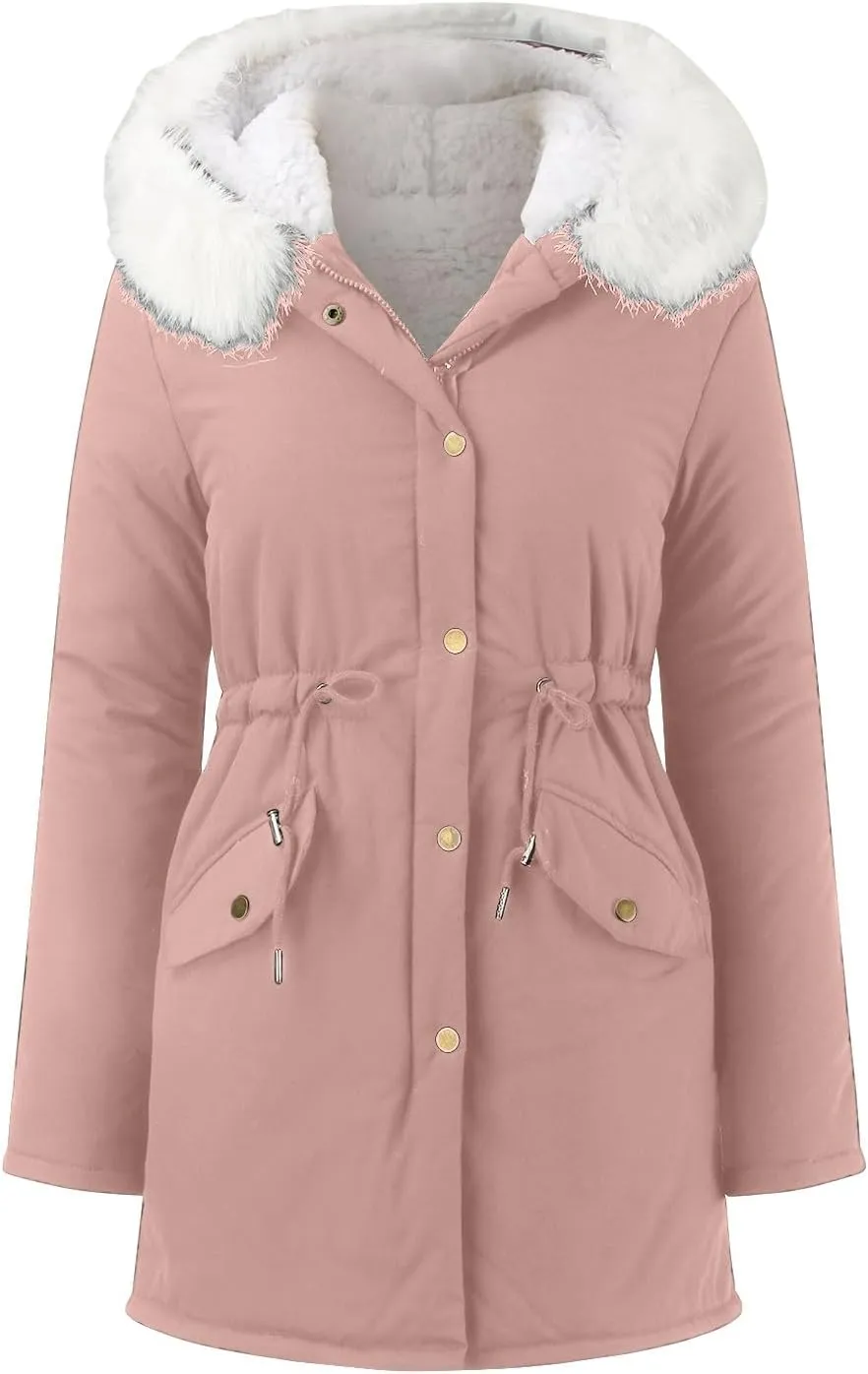 Women's Warm Winter Puffer Coats Fleece Lined Thicken Down Jackets Faux Fur Hooded Snow Parkas Overcoats with Pockets