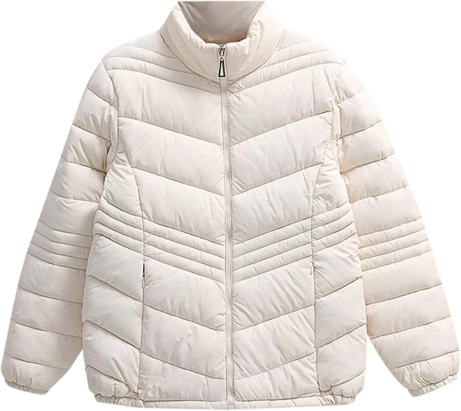 Women's Winter Casual Quilted Jackets Stand Collar Zip Up Short Down Puffer Jacket Padded Outerwear Coats with Pocket