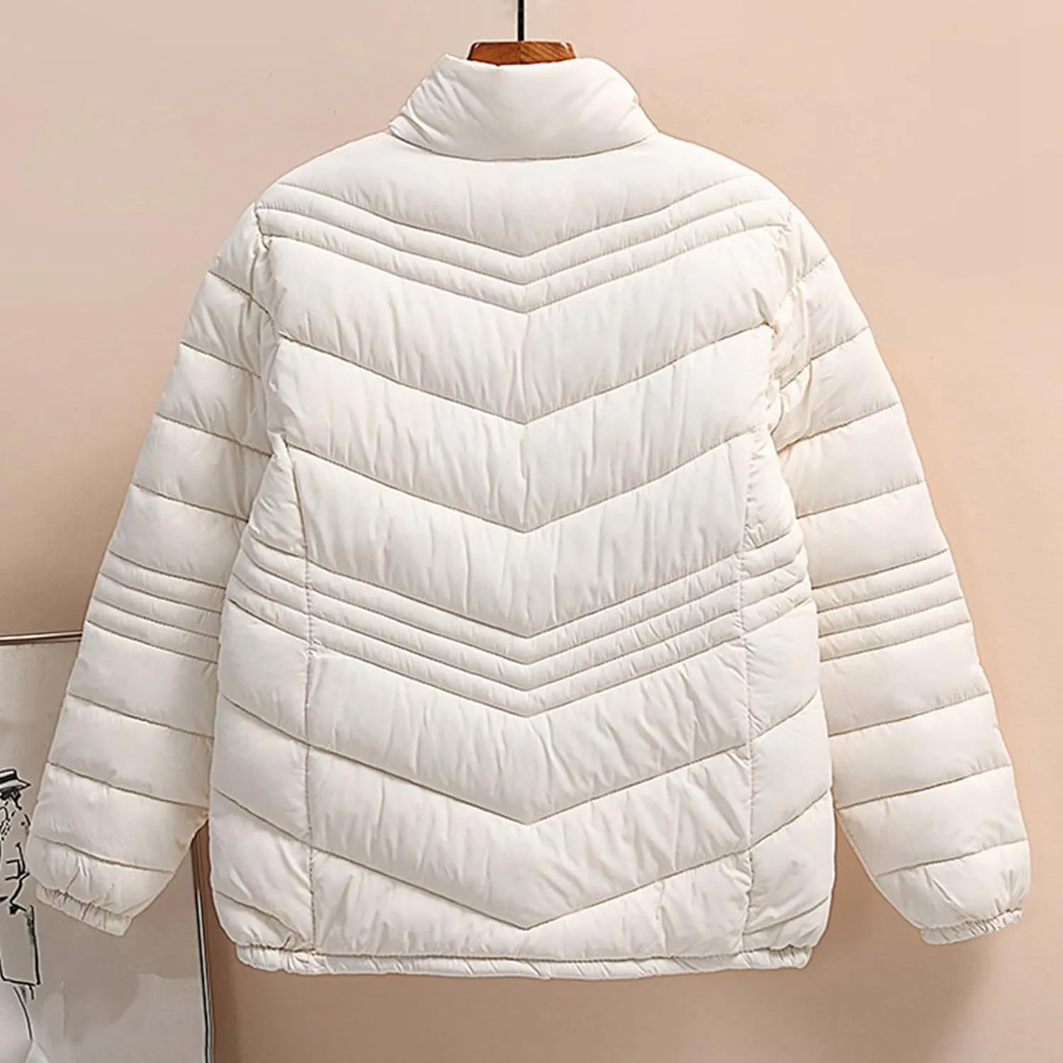 Women's Winter Casual Quilted Jackets Stand Collar Zip Up Short Down Puffer Jacket Padded Outerwear Coats with Pocket