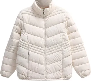 Women's Winter Casual Quilted Jackets Stand Collar Zip Up Short Down Puffer Jacket Padded Outerwear Coats with Pocket