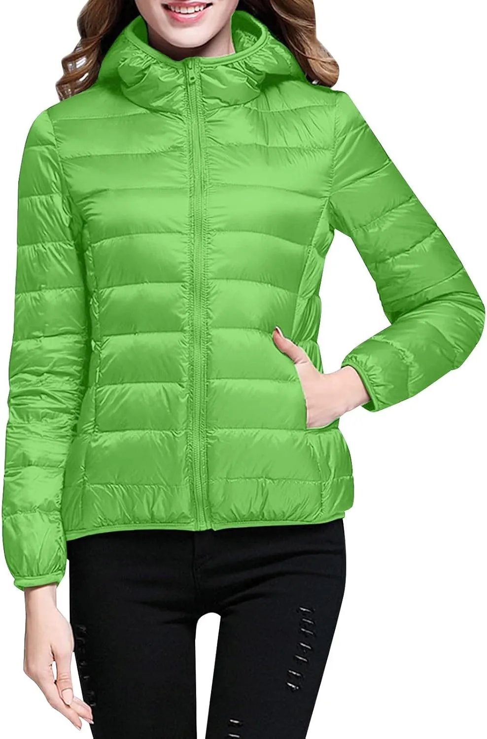 Women's Winter Jacket Long Sleeve Zip Puffer Winter Jacket Parka Loose Button Down Plaid Coats