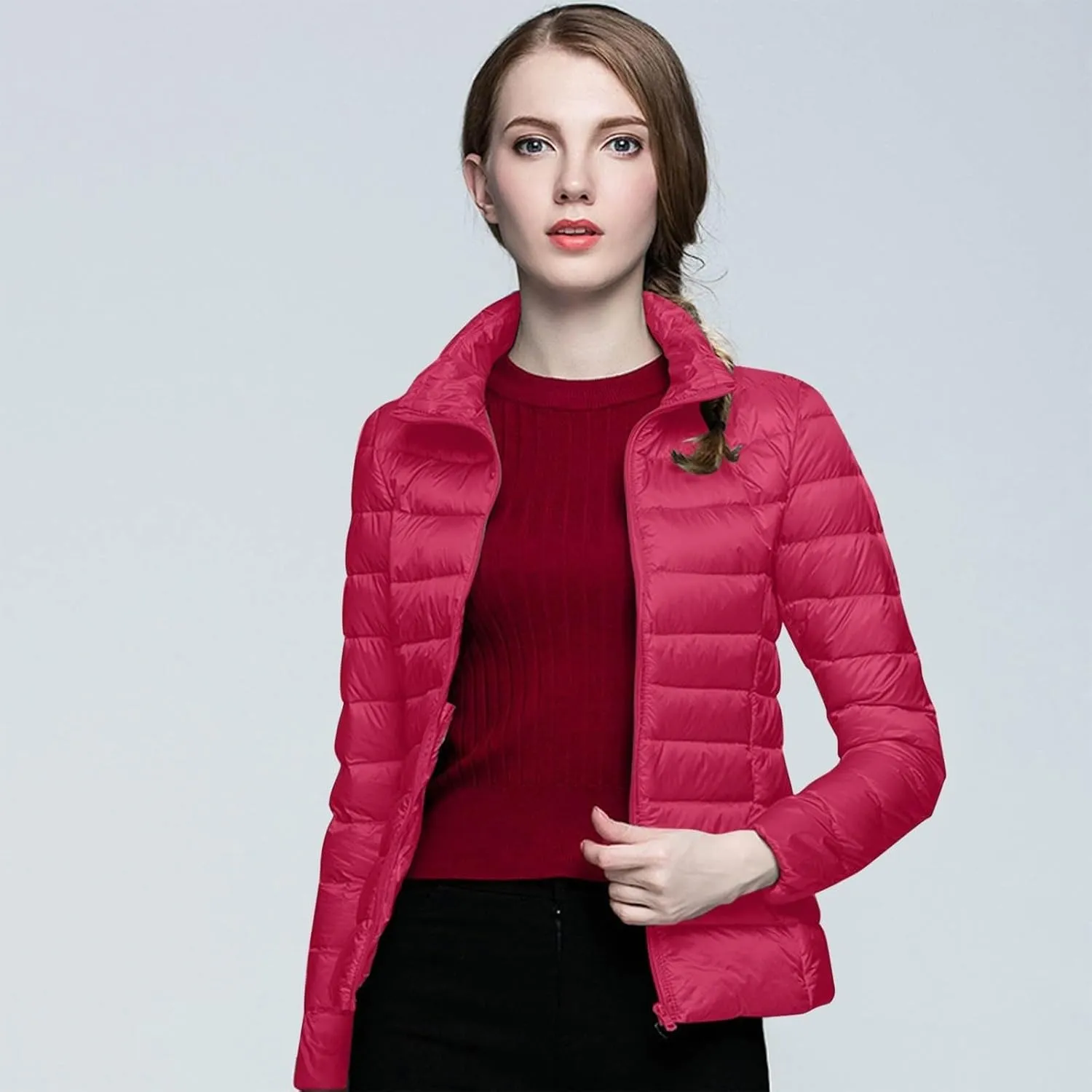Women's Winter Long Sleeve Zip Puffer Jacket Long Winter Warm Womens Women's Ski Jacket Mountain Windproof Winter