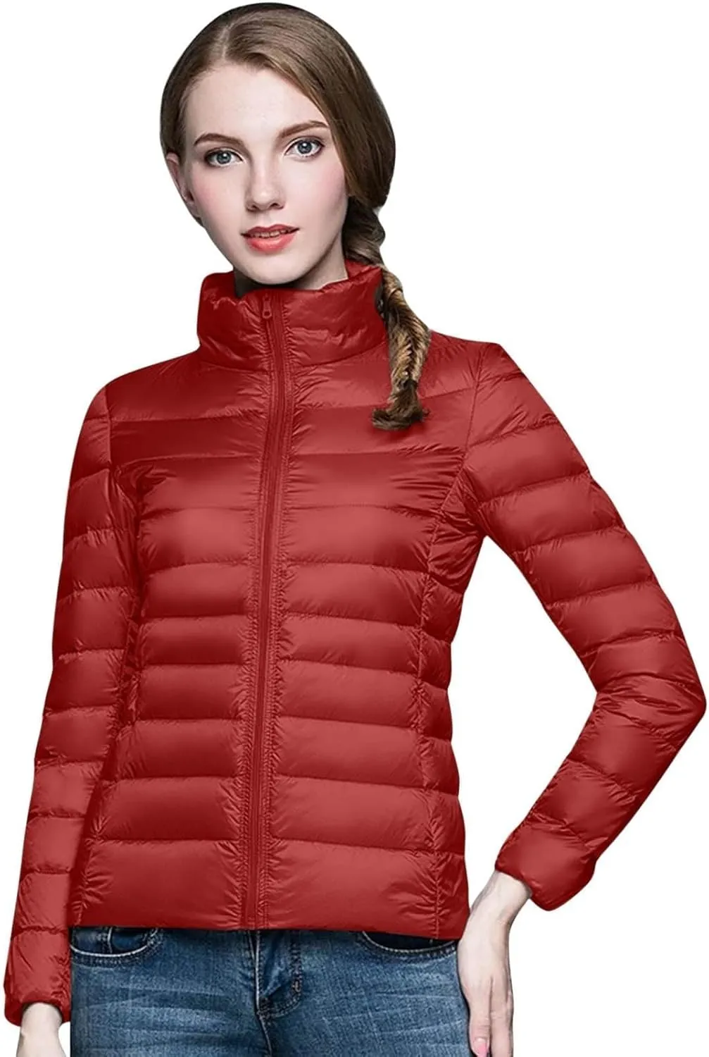 Women's Winter Long Sleeve Zip Puffer Jacket Long Winter Warm Womens Women's Ski Jacket Mountain Windproof Winter