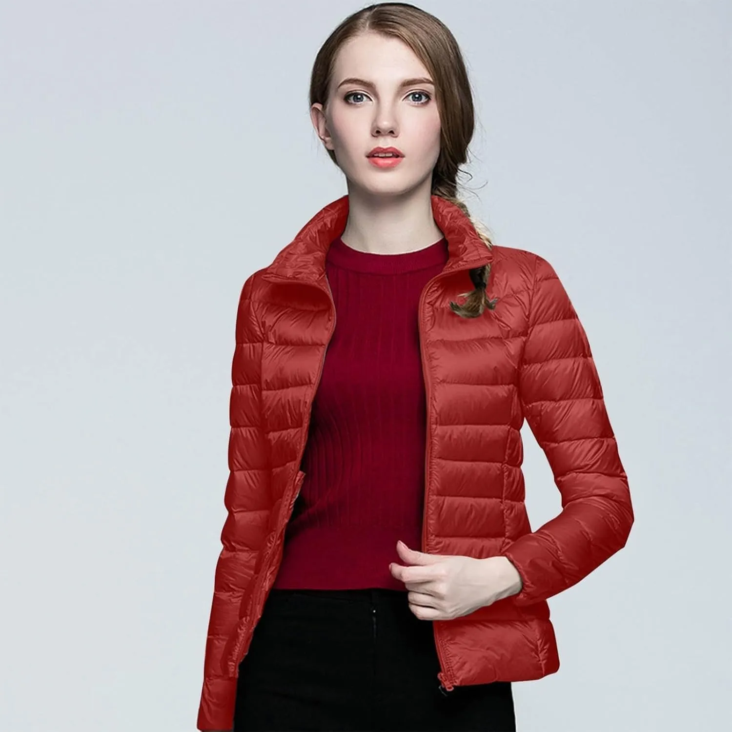 Women's Winter Long Sleeve Zip Puffer Jacket Long Winter Warm Womens Women's Ski Jacket Mountain Windproof Winter