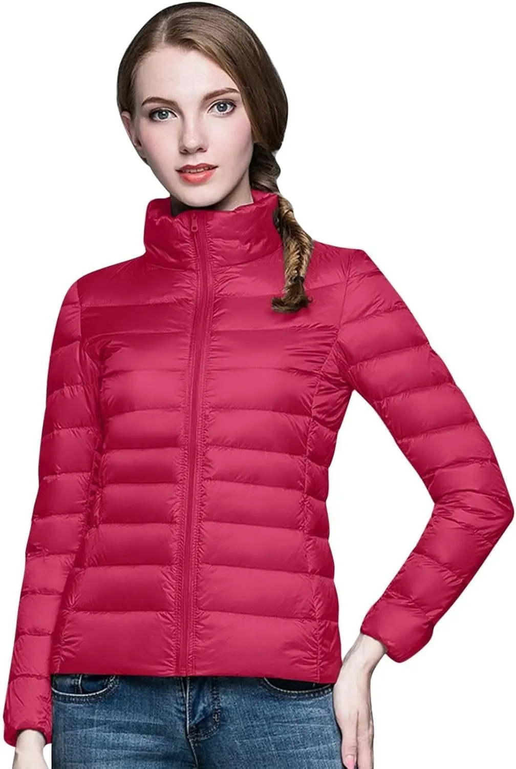 Women's Winter Long Sleeve Zip Puffer Jacket Long Winter Warm Womens Women's Ski Jacket Mountain Windproof Winter