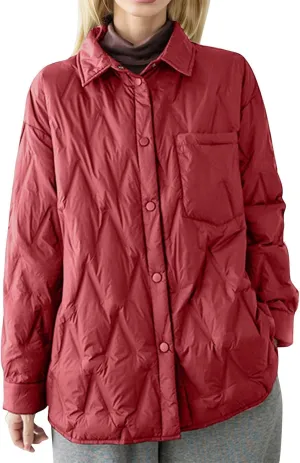 Women's Winter Quilted Jackets Casual Lightweight Puffer Jacket Button Casual Outerwear Down Winter Coat with Pockets