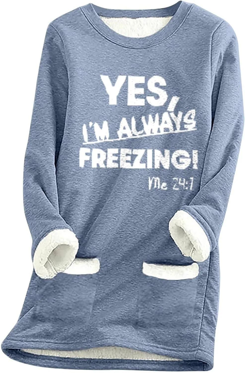 Women's Winter Soft Warm Sherpa Lined Fleece Pullover Crewneck Sweatshirt Pullover Loungewear Tunic Tops