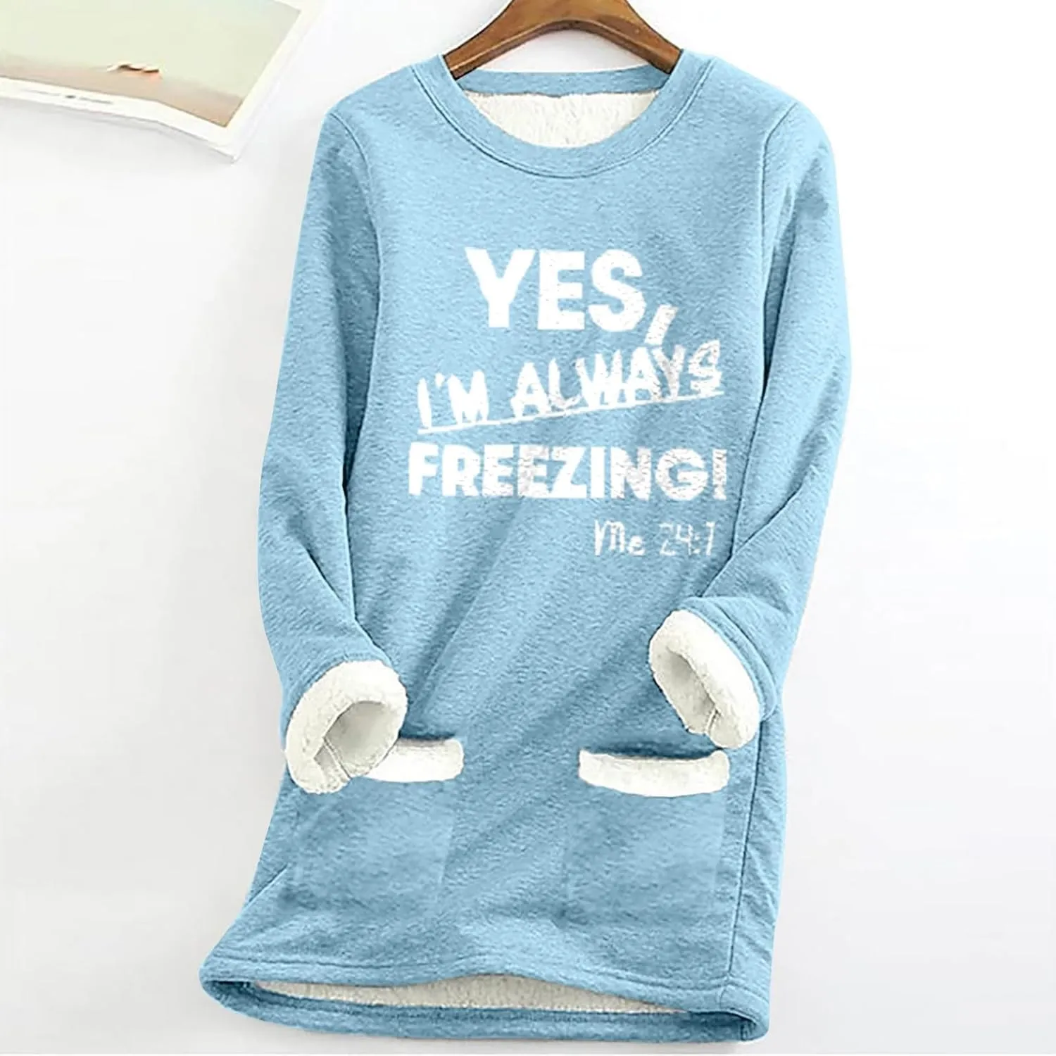 Women's Winter Soft Warm Sherpa Lined Fleece Pullover Crewneck Sweatshirt Pullover Loungewear Tunic Tops