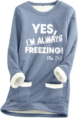 Women's Winter Soft Warm Sherpa Lined Fleece Pullover Crewneck Sweatshirt Pullover Loungewear Tunic Tops