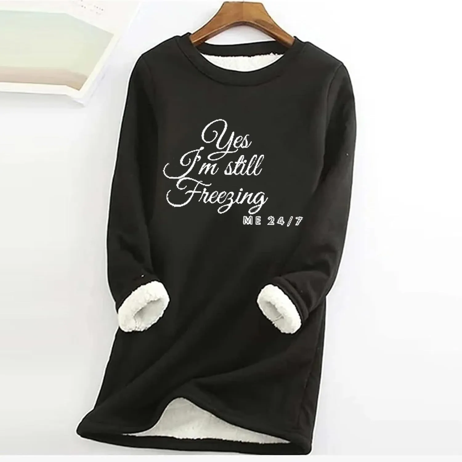 Women's Winter Soft Warm Sherpa Lined Fleece Pullover Crewneck Sweatshirt Pullover Loungewear Tunic Tops
