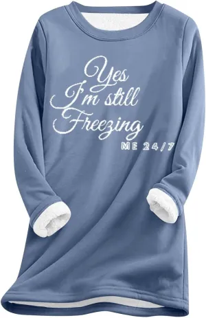 Women's Winter Soft Warm Sherpa Lined Fleece Pullover Crewneck Sweatshirt Pullover Loungewear Tunic Tops