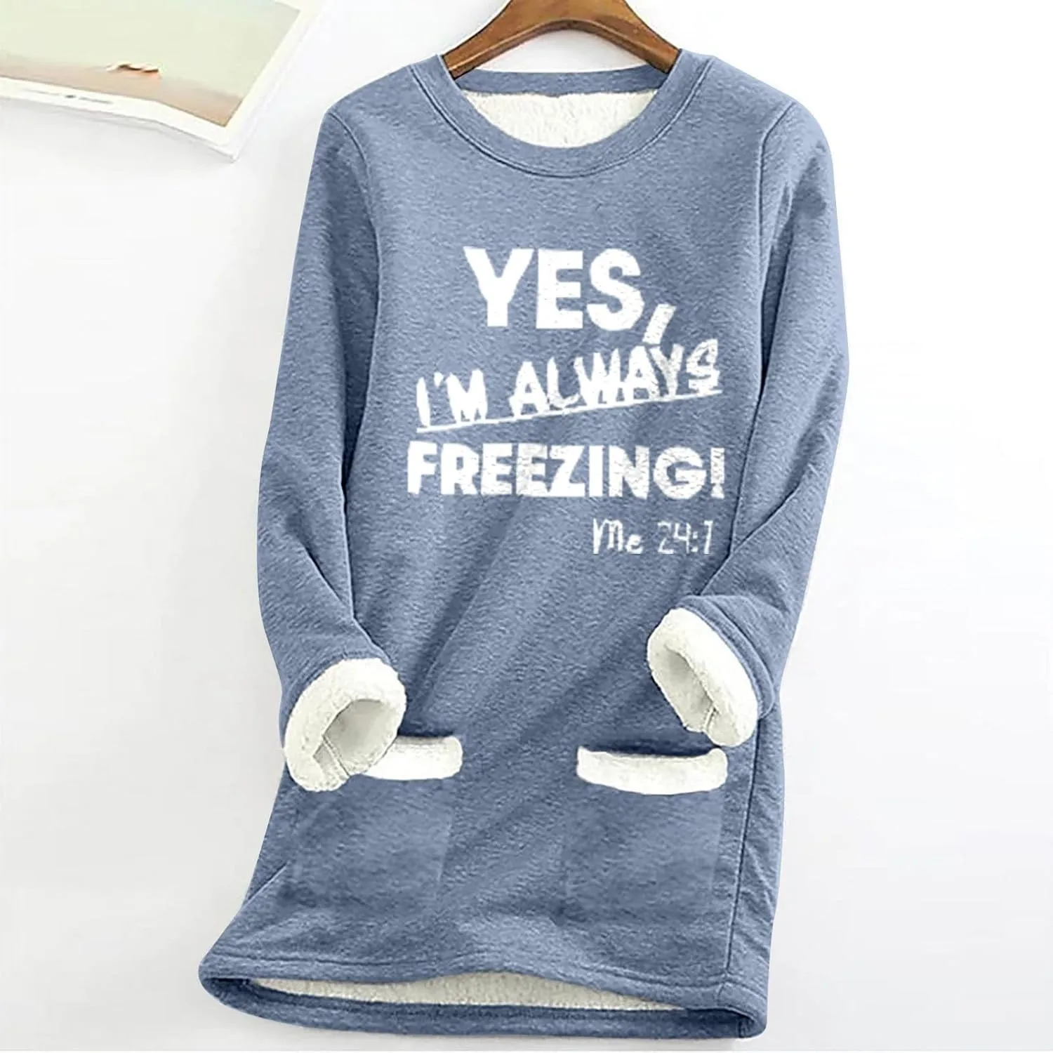 Women's Winter Soft Warm Sherpa Lined Fleece Pullover Crewneck Sweatshirt Pullover Loungewear Tunic Tops