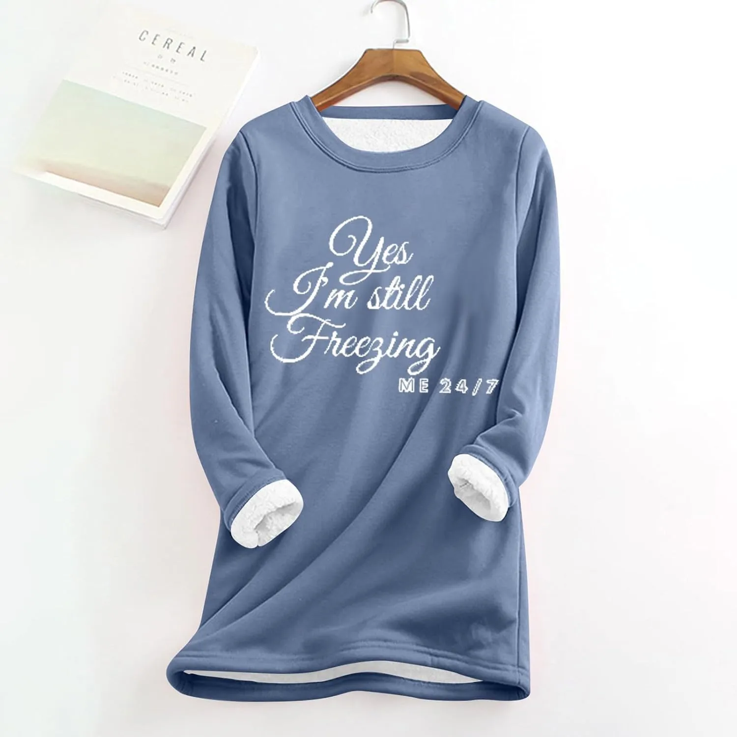 Women's Winter Soft Warm Sherpa Lined Fleece Pullover Crewneck Sweatshirt Pullover Loungewear Tunic Tops