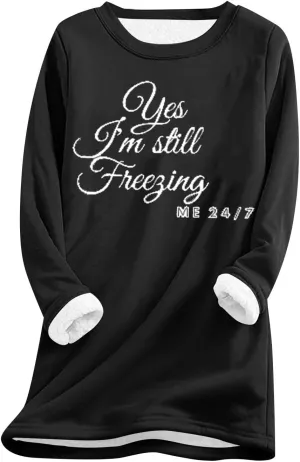 Women's Winter Soft Warm Sherpa Lined Fleece Pullover Crewneck Sweatshirt Pullover Loungewear Tunic Tops