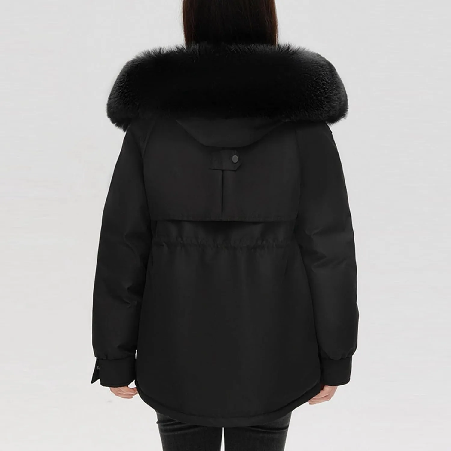 Women's Winter Thicken Puffer Coat Casual Warm Fleece Lined Down Jacket Faux Fur Hood Military Jacket Parka Travel