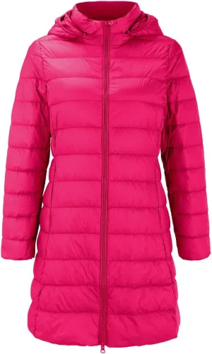 Women's Winter Wool Coat Long Sleeve Zip Puffer Quilted Winter Coat Jacket with Removable Hood Coats