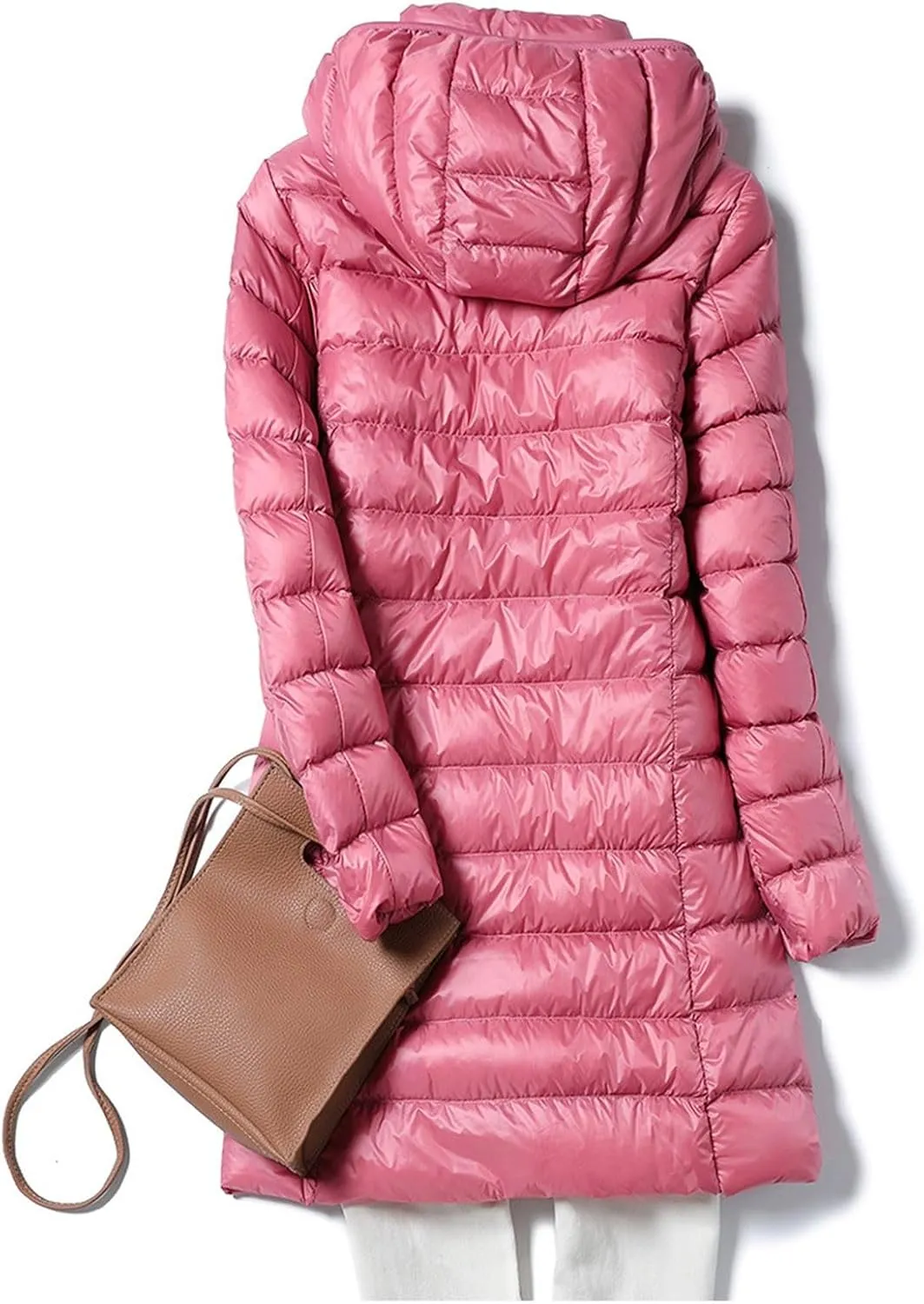 Women's Winter Wool Coat Long Sleeve Zip Puffer Quilted Winter Coat Jacket with Removable Hood Coats